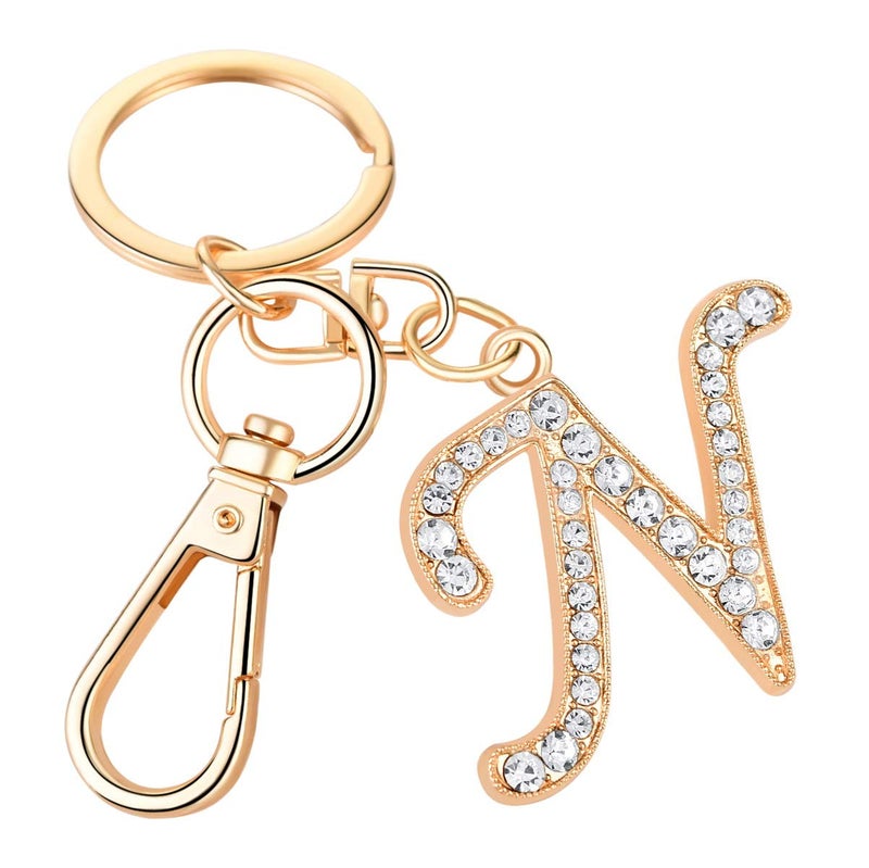 AlphaAcc Keychain for Women Purse Charms for Handbags Crystal Alphabet Initial Letter Pendant with Key Ring,Letter N - Image 1